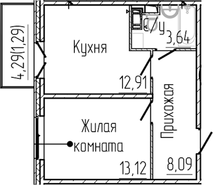 1-комнатная квартира 39.05 м², 7/8 эт., ЖК «SERTOLOVO PARK»